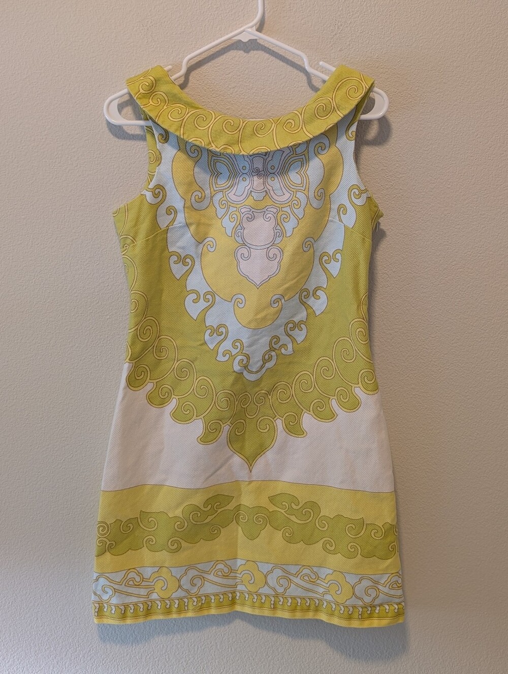 Women's Tori Richard Yellow & White Sleeveless Patterned Mini Dress SZ 8